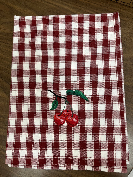 🍒 Embroidered Cherry Hand Towels