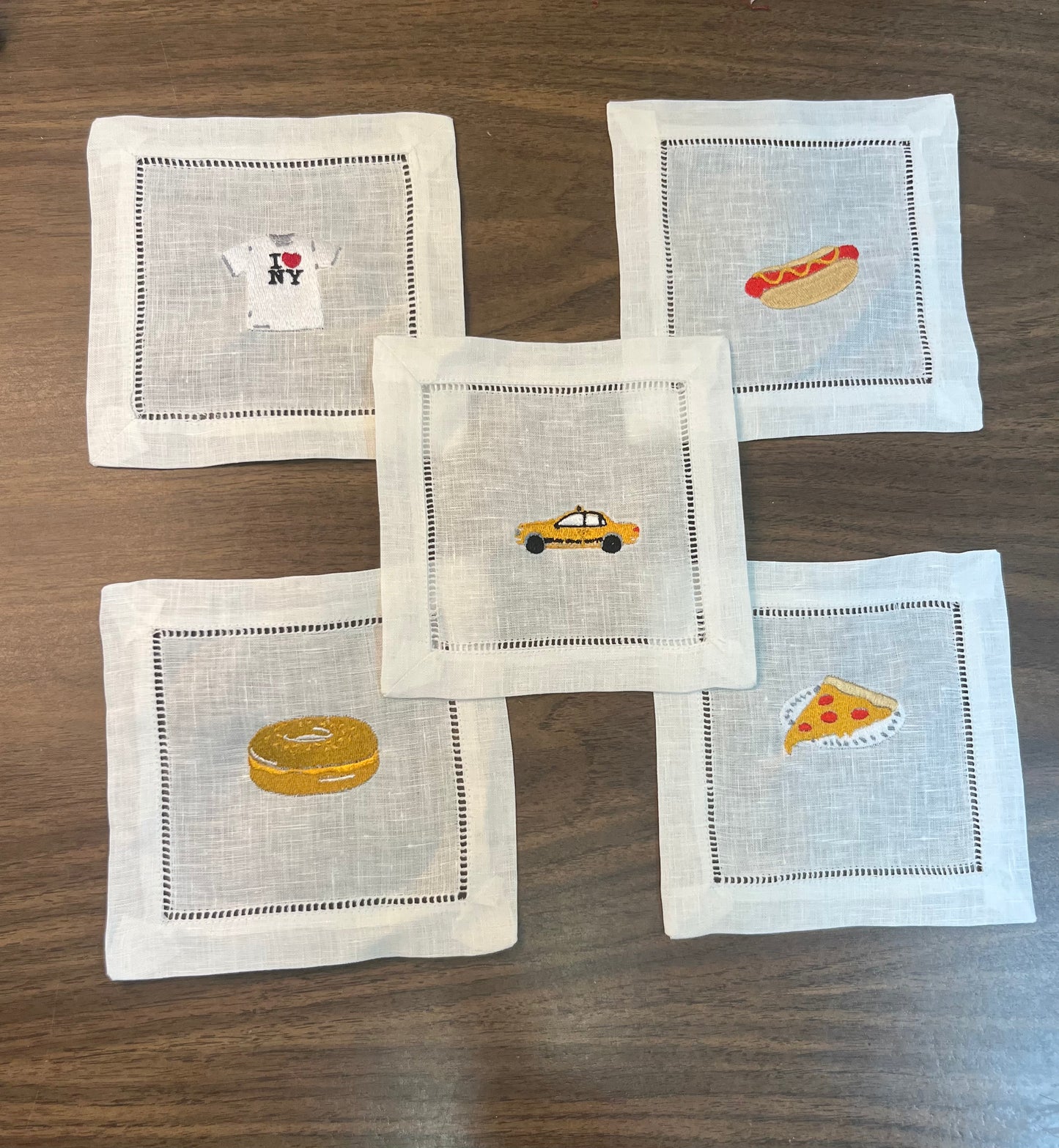 New York City Embroidered Cocktail Napkins – Set of 5