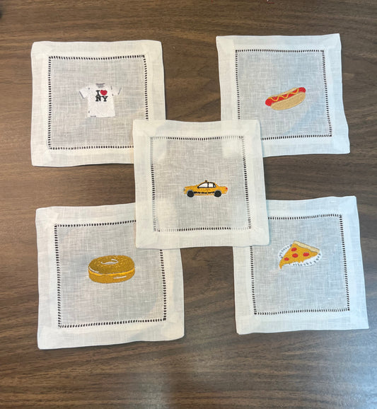 New York City Embroidered Cocktail Napkins – Set of 5